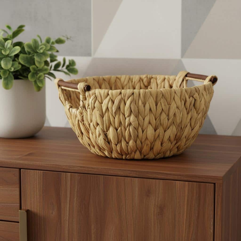 HomeRoots 13" Natural Woven Water Hyacinth Basket