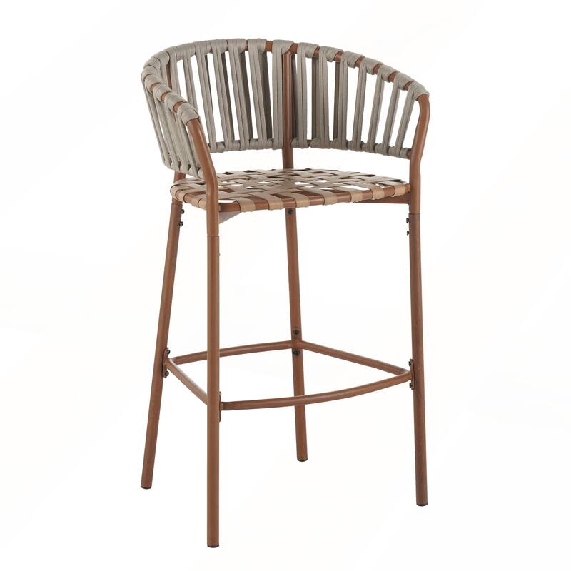 Outdoor Metal Rope Barstool with and Beige Cushion Set of 2