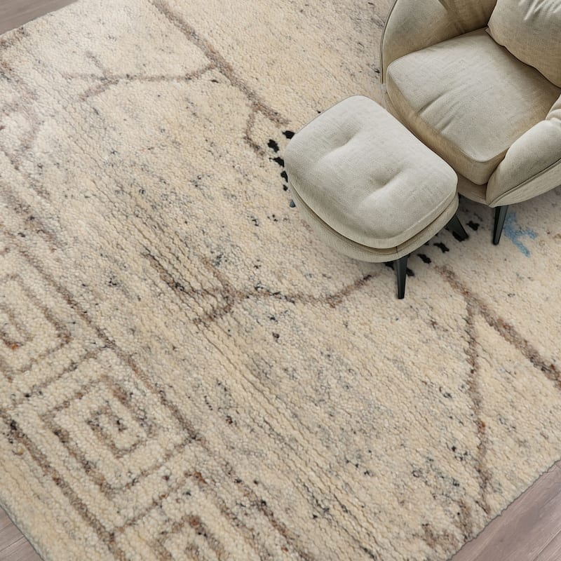3'1"x4'11" Ivory Hand Knotted Moroccan Modern Tribal Wool Rug - 3' 1'' x 4' 11'' - Ivory - 3' 1'' x 4' 11'' - Rectangle