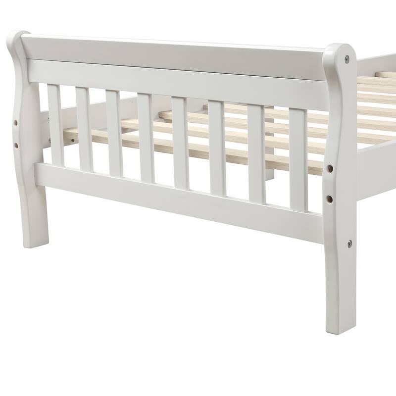 Twin Size Platform Bed Solid Wood Sleigh Bed Frame with Hollow Designed Headboard, Footboard and Wood Slat Support