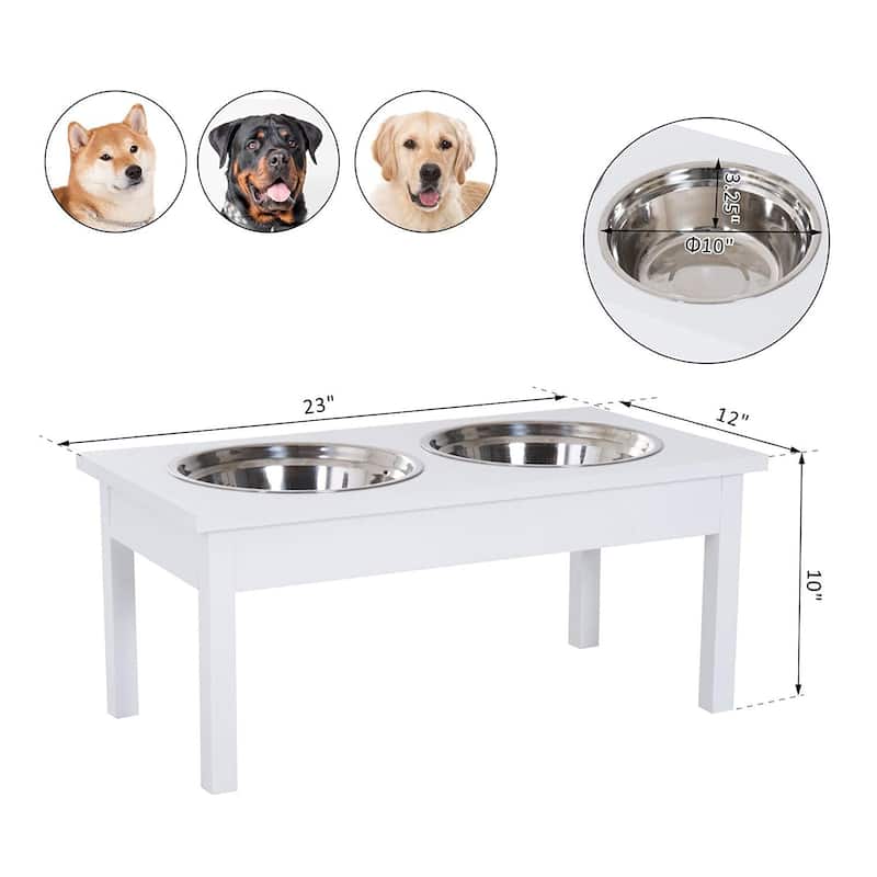 PawHut 23" Elevated Durable Wooden Heavy Duty Dog Pet Bowl Feeding Station - White