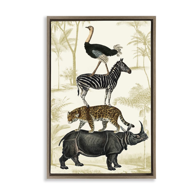 Stupell Tower of Safari Animals Framed Floater Canvas Wall Art Design By Victoria Barnes - 21 x 31 - Brown