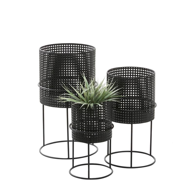 White Black or Gold Basket Style Glam Modern Planter Stands (Set of 3) - S/3 23", 19", 15"H