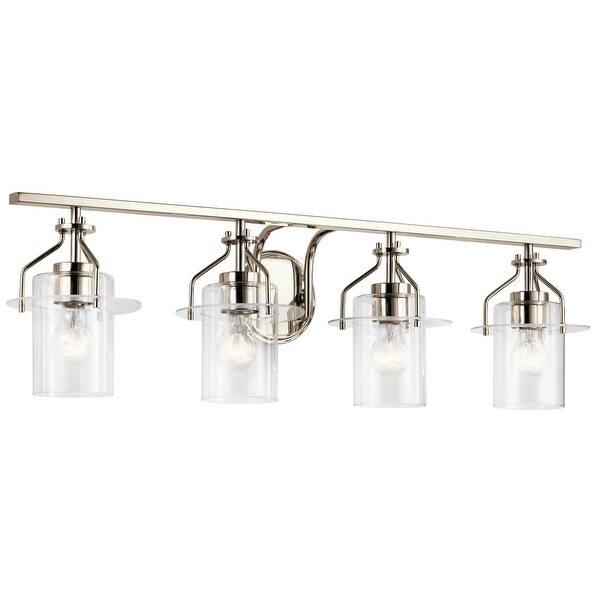 slide 1 of 4, Kichler Everett 24 Inch 4 Light Vanity Light with Clear Glass in Polished Nickel