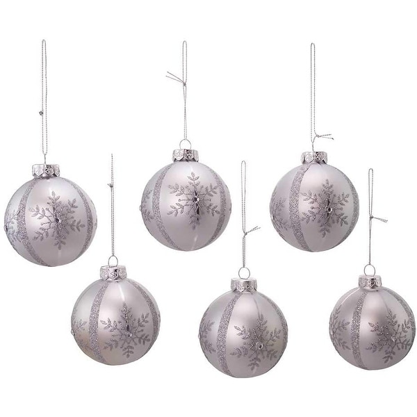 Kurt Adler 80MM Silver Snowflake Glass Ball Ornaments, 6-Piece Set. Opens flyout.