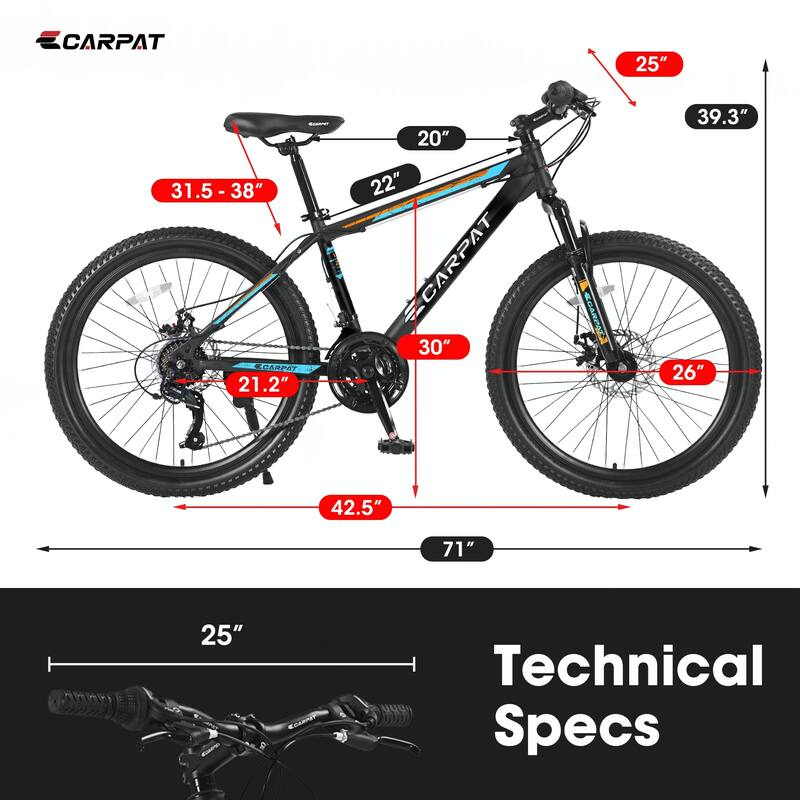 26 Inch Mountain Bike, Shimano 21 Speeds with Mechanical Disc Brakes