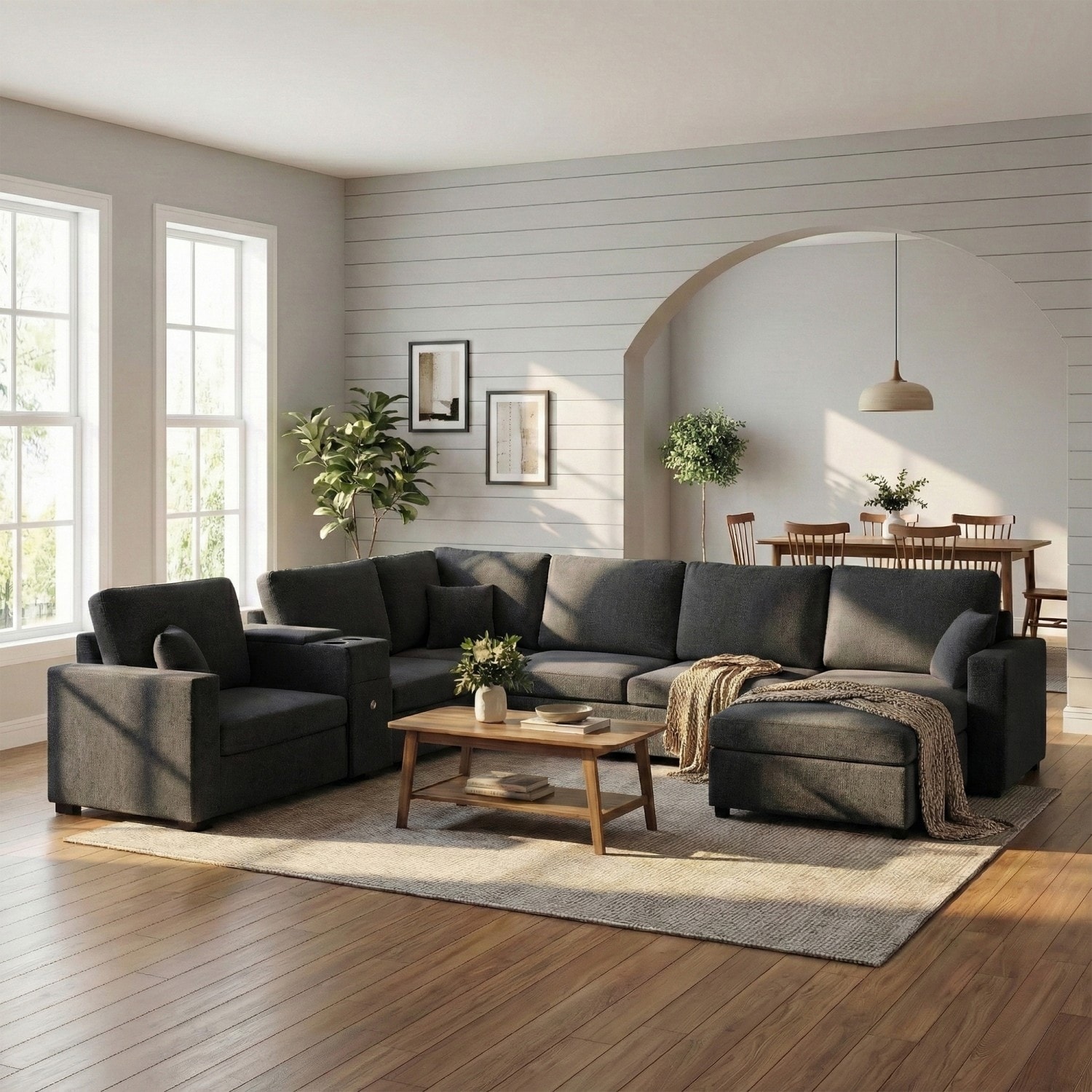 134.3" U-Shaped Chenille Sectional Sofa with Chaise