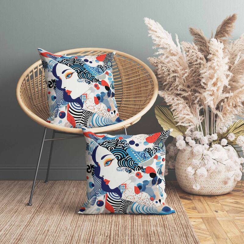 Modern Magic Indoor/Outdoor Reversible Throw Pillow Blue and Red