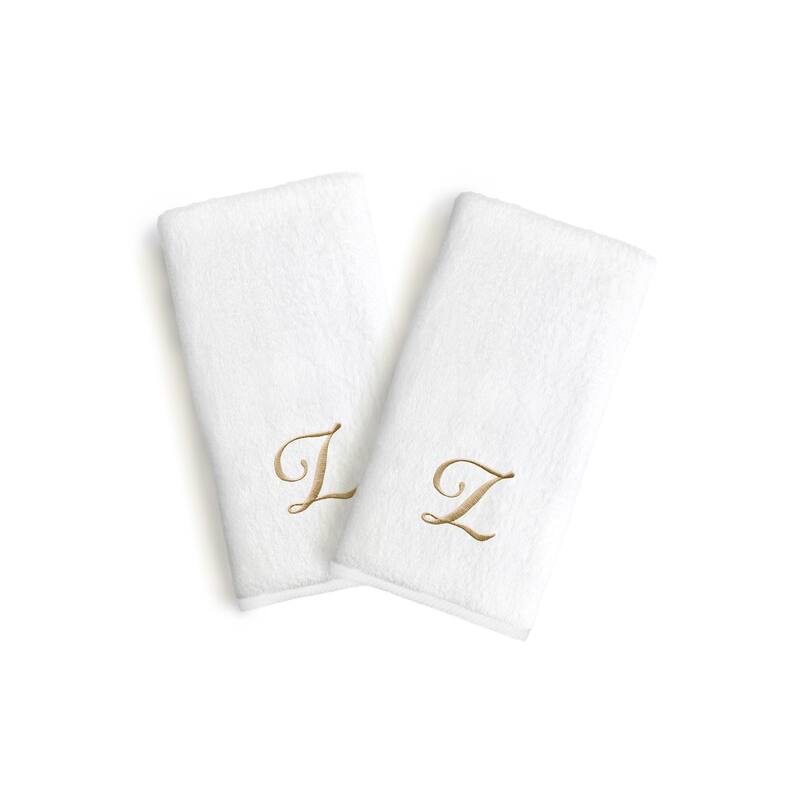 Copper Grove Belgrad 2-piece White Turkish Cotton Hand Towels with Gold Script Monogrammed Initial - White/Z