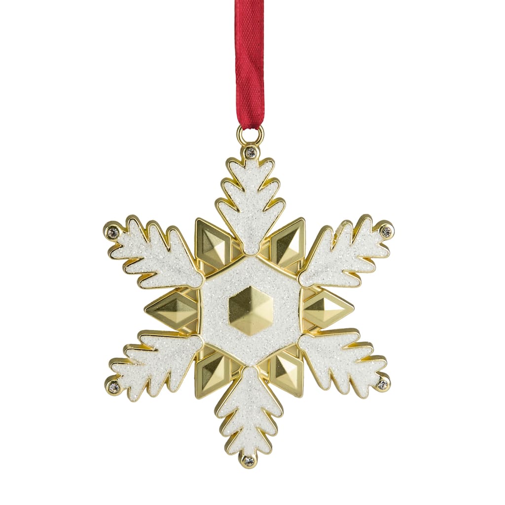 3.5" Gold Brass Plated Snowflake Christmas Ornament European Crystals