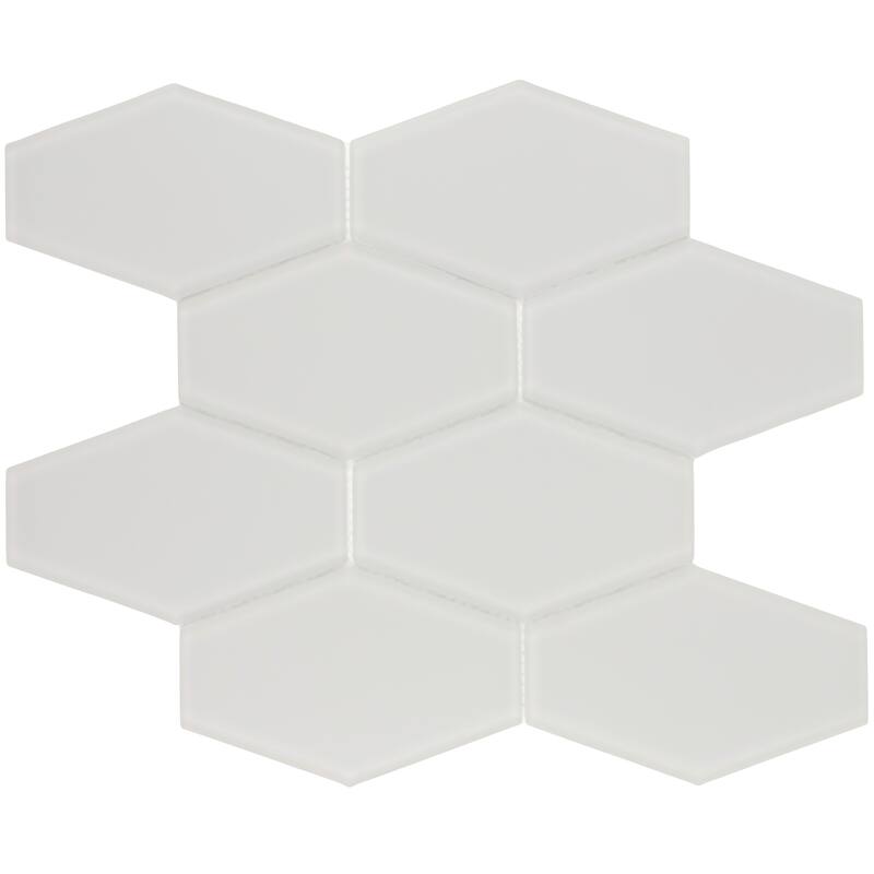 Long Hex 11 in. x 11 in. Glass Mesh-Mounted Mosaic Tile - Misty Grey Matte - 3 in. x 4 in. tile sample