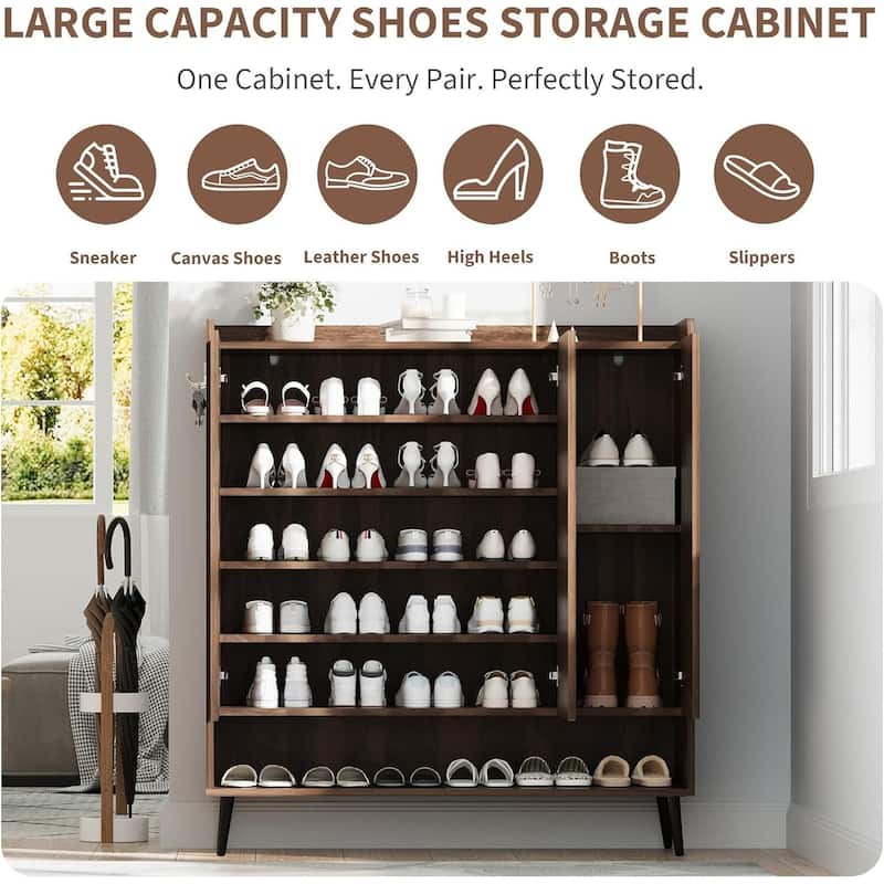 6-Tier Shoe Cabinet Organizer with 3 Doors for Hallway, Entryway, Living Room