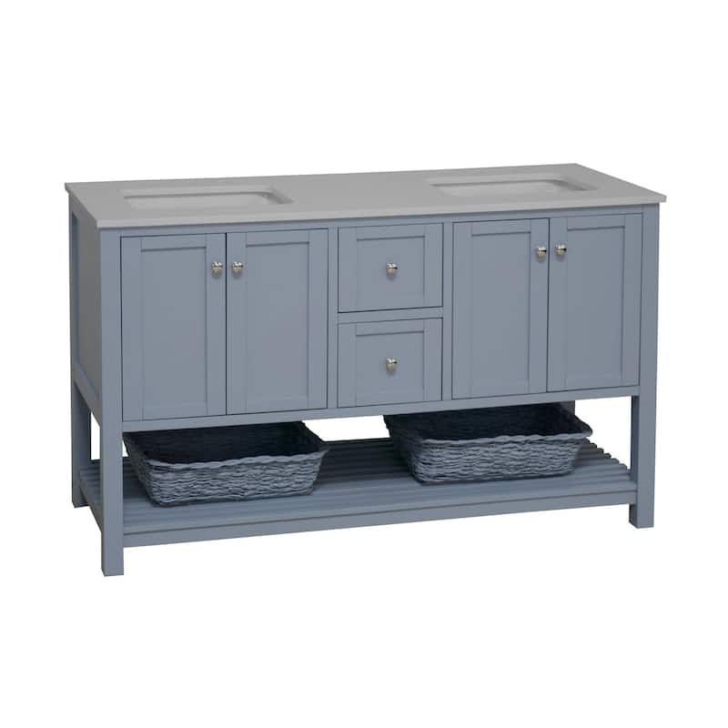 KitchenBathCollection Lakeshore 60" Double Bathroom Vanity with Engineered White Top