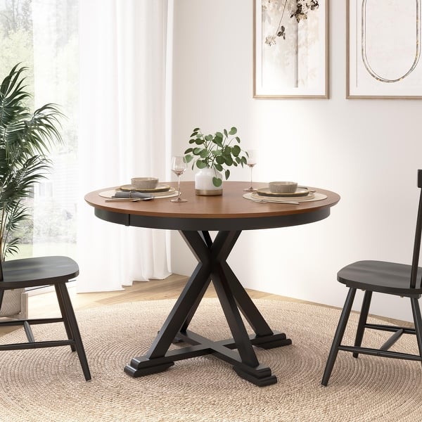 slide 2 of 14, Bush Furniture West End 45W Round Trestle Dining Table Burnished Medium Brown/Black Paint