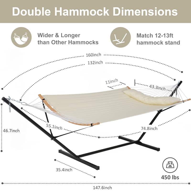 2-person Outdoor Hammock with Stand & Pillow