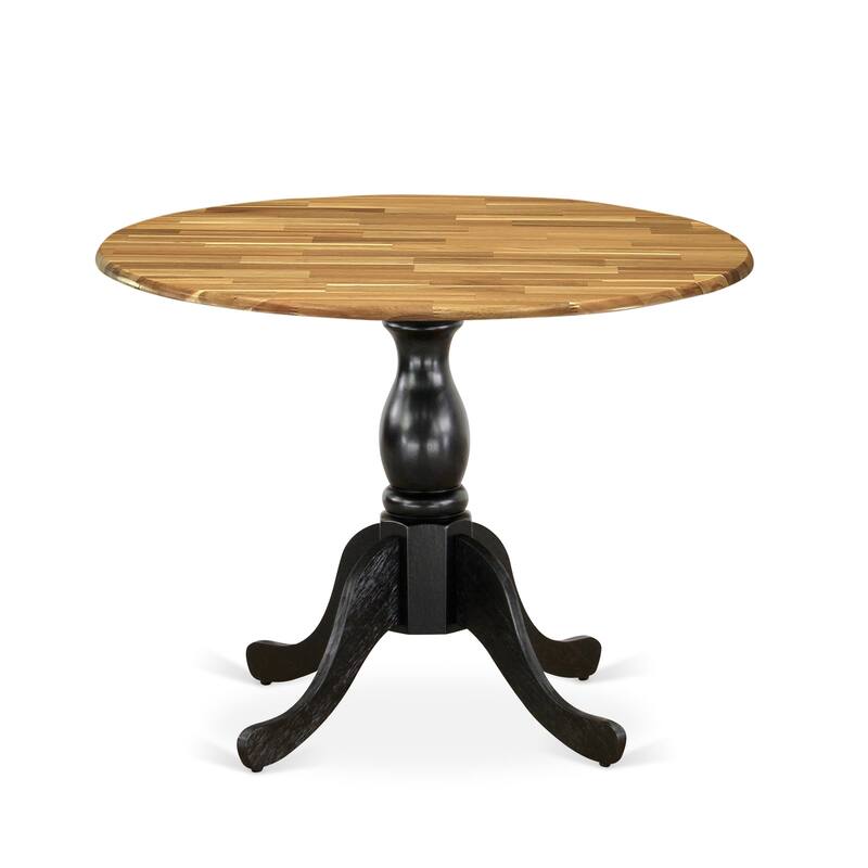 East West Furniture Dublin Kitchen Dining Table - a Round Wooden Table Top with Dropleaf & Pedestal Base, Natural & Black