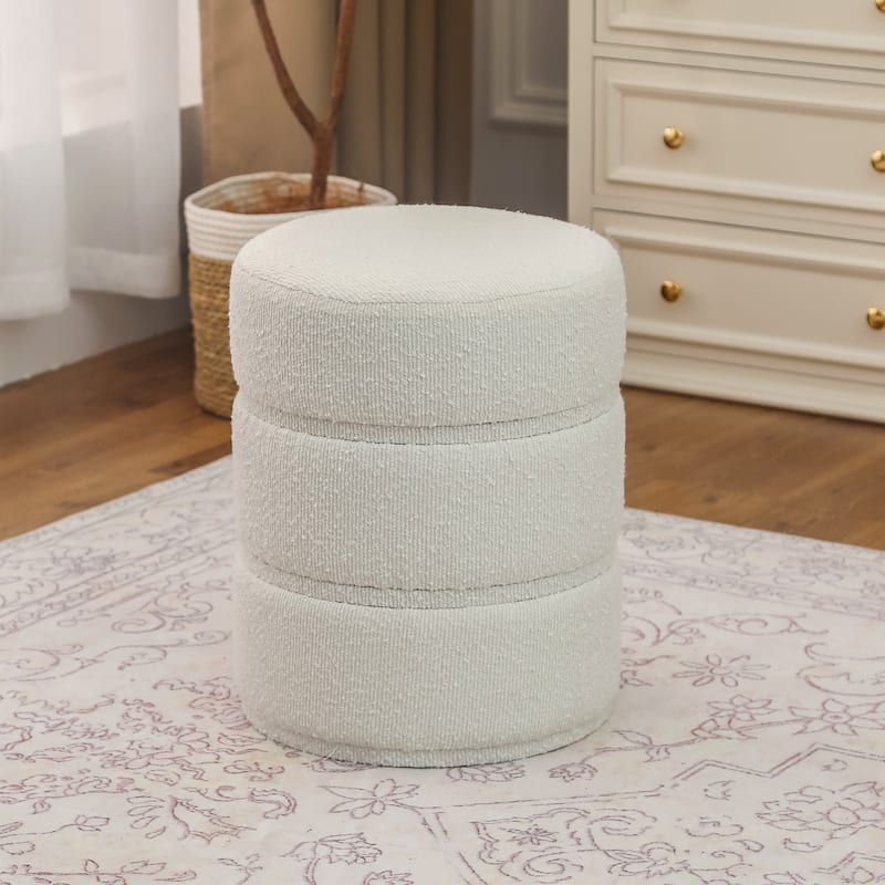 Adeco Round Ottoman 17.9" Height Footrest Vanity Stool - Cream-Linen
