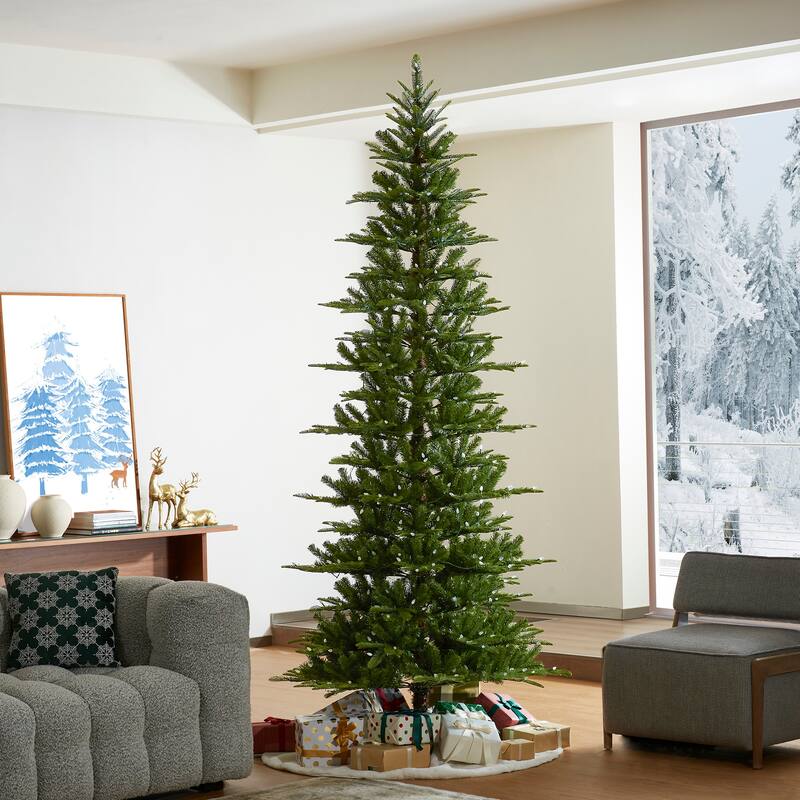 Glitzhome 7.5ft/9ft Pre-Lit Evergreen Slim Fir Artificial Christmas Tree With Strawberry Lights - 9ft Green