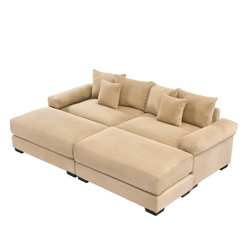 Roomfitters 92"/82.6" Oversized Modular Sectional Couch, Corduroy Cloud Sofa with 2 Ottomans