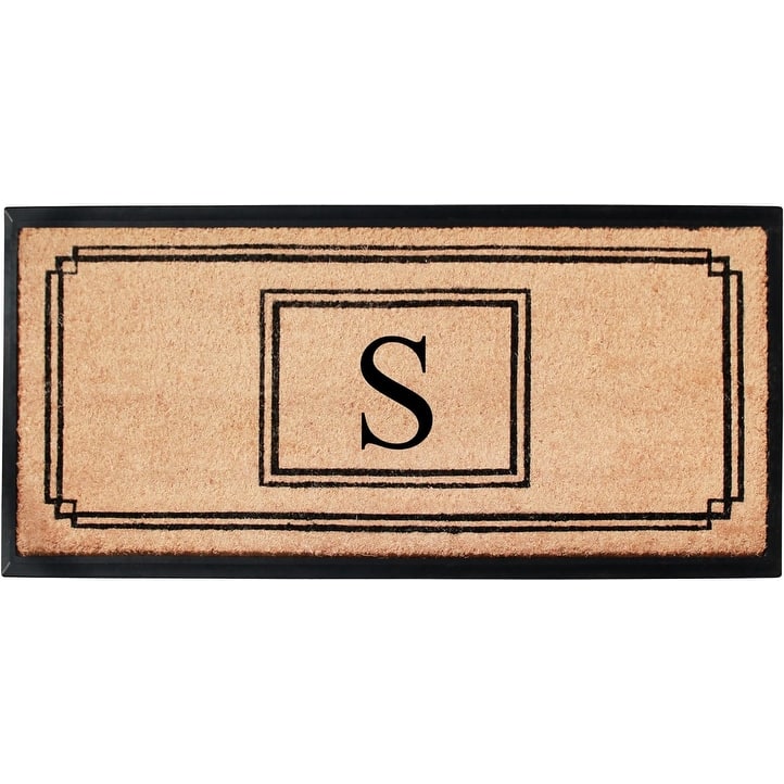 A1HC Natural Coir and Rubber Monogrammed Front Porch Entry Doormat 24"X48" Black/Beige - S