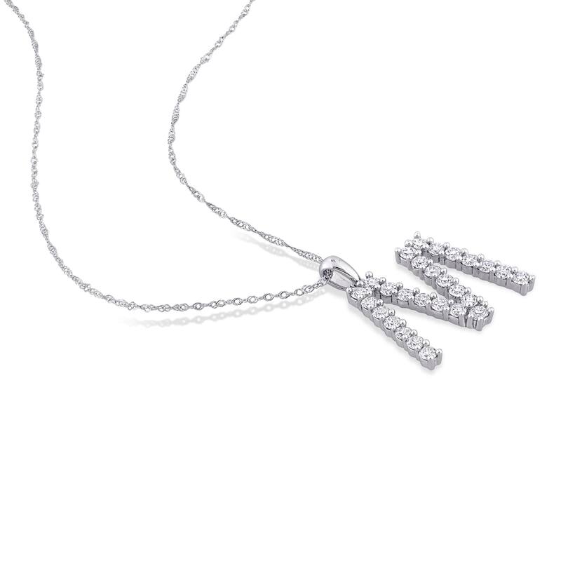Miadora 1ct TDW Diamond 'M' Initial Necklace in 10k White Gold