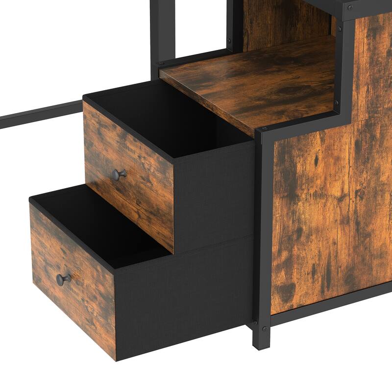 Full Loft Bed with Desk and Storage Non-woven Fabric Drawers, Metal Loft Bed Frame with Ladders