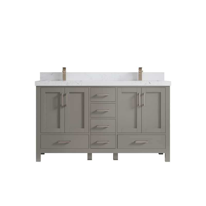 Willow Collections 60 in. W x 22 in. D Malibu Double Sink Bathroom Vanity with Countertop - 2" Empira White - Elephant Skin Gray