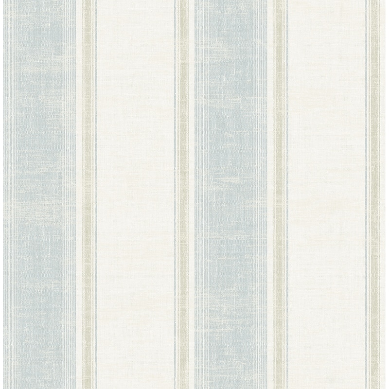 Seabrook Designs Montague Distressed Stripe Unpasted Wallpaper - 20.5 in. W x 33 ft. L - Metallic Pearl & Sky Blue