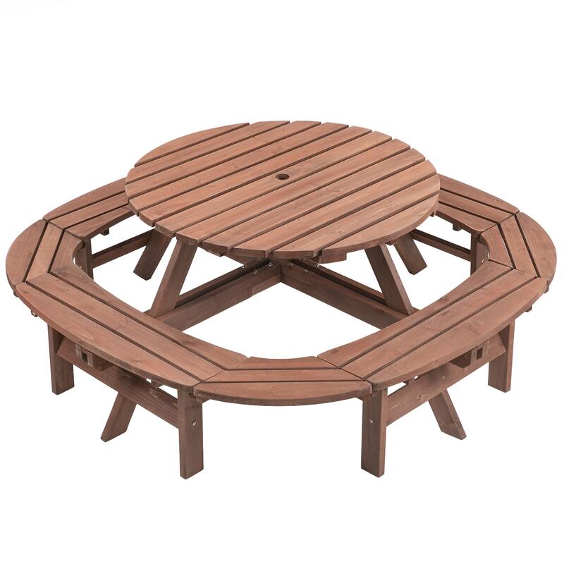 Round Outdoor Wooden Picnic Table for Patio