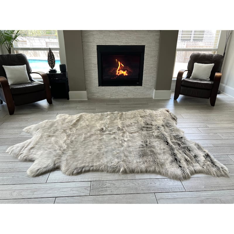 Ovella Home Premium Faux Buffalo Skin Shag Rug - 6' x 7' Animal Shape - Brown and Beige