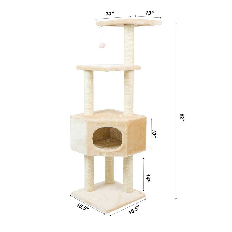 3 Tier Real Wood Cat Tree, Scratch furniture, Beige