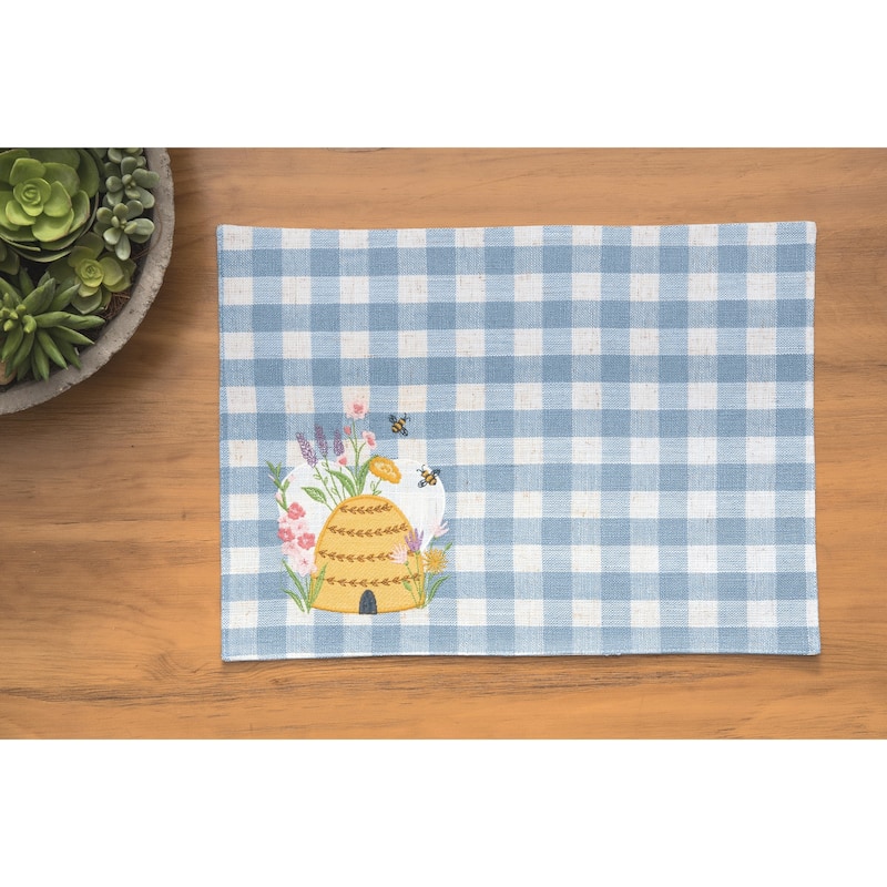 Bee Happy In Blue Embroidered Placemat Set of 6 - Set of 6