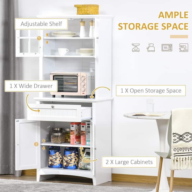 Elegant Buffet with Hutch, Kitchen Pantry Storage Cabinet with Framed Glass Door Drawer and Microwave Space, White