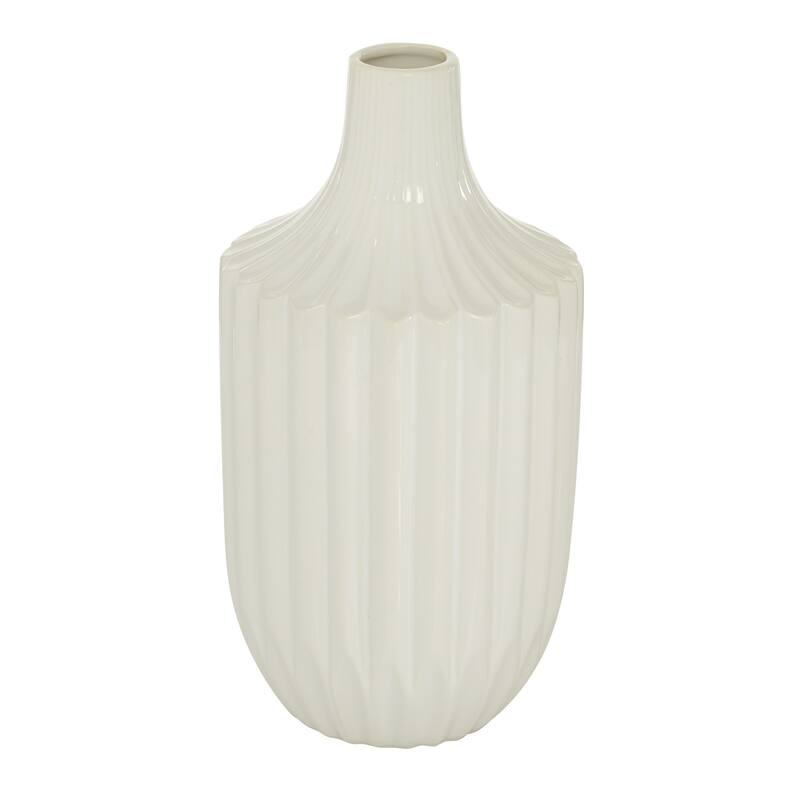 Ceramic Fluted Vase - White - Roche River Decor - 6"W x 6"L x 13"H