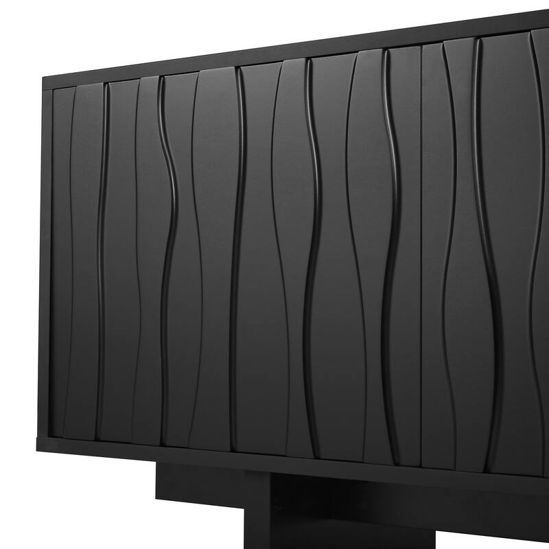 Rustic Media Console TV Stand for TVs up to 75", Black TV Cabinet Entertainment Center Accent Cabinet