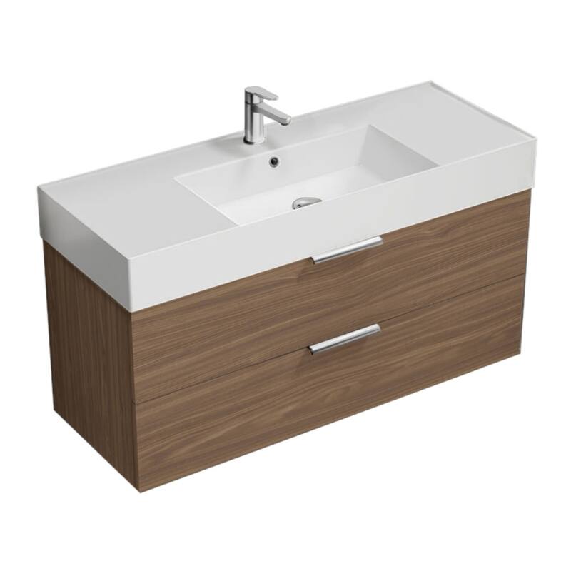 Nameeks Derin-4818-W Derin 48" Wall Mounted Single Basin Vanity Set - Walnut / Chrome - Walnut Finish