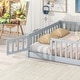 preview thumbnail 39 of 43, White Full Size Wooden Floor Bed with Fence & Door, Rubber, Safety Guardrails