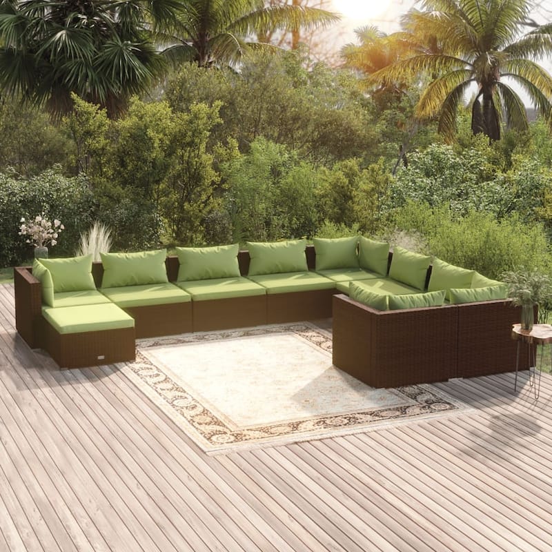 vidaXL Patio Lounge Set with Cushions Poly Rattan Brown - 27.6" x 27.6" x 24" - 27.6" x 27.6" x 24"
