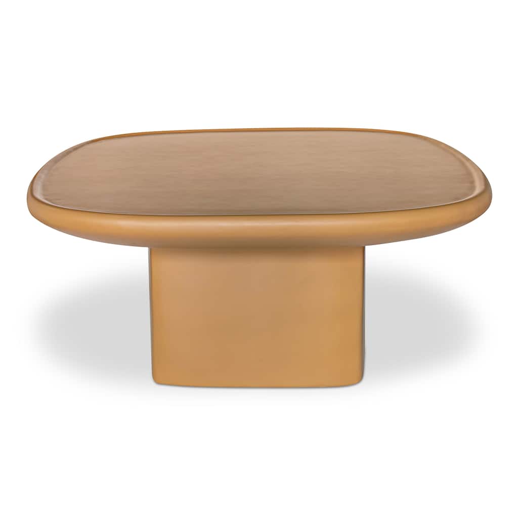 NADAAL STUDIOS Henric Outdoor Coffee Table, Pedestal Concrete with Rounded Edge, Deep Yellow