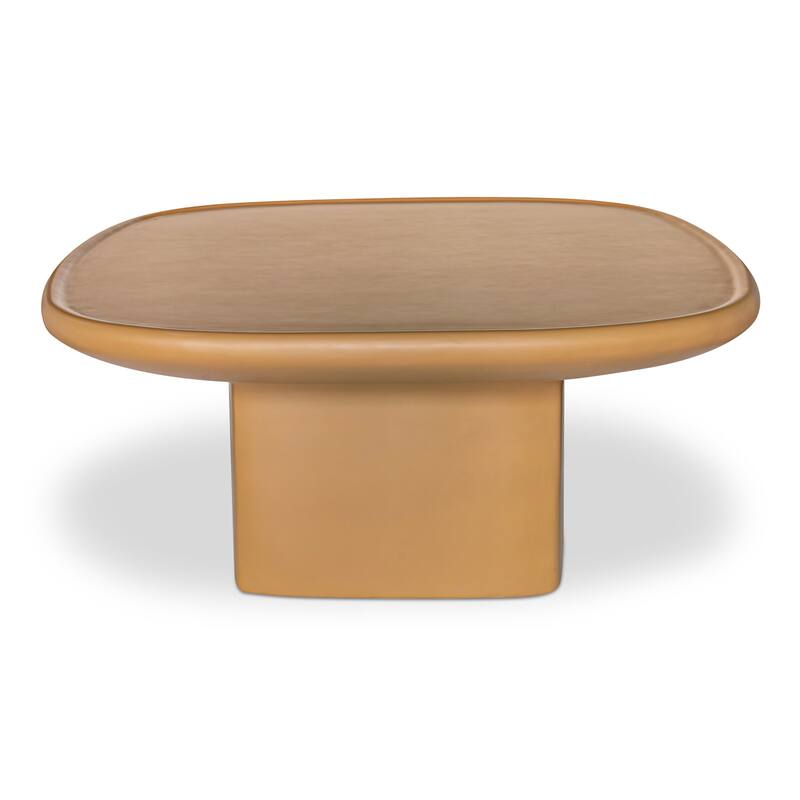 NADAAL STUDIOS Henric Outdoor Coffee Table, Pedestal Concrete with Rounded Edge, Deep Yellow - Deep Yellow