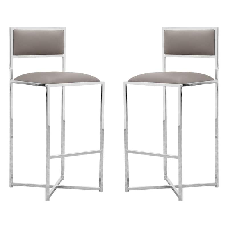 Eun 30 Inch Vegan Faux Leather Barstool, Chrome Base, Set of 2, Gray - Extra Tall - Over 33 in. - Grey - Set of 2