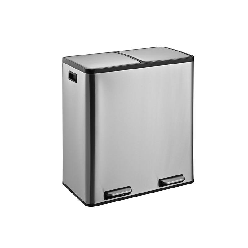 Stainless steel 2 compartments garbage and recycling bins 60L