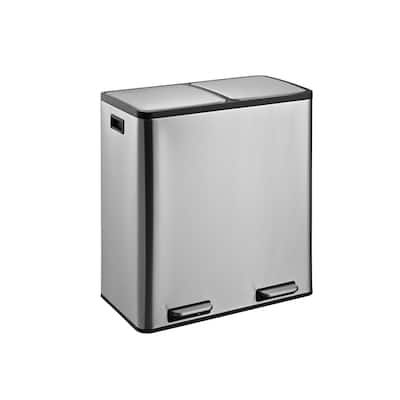 Stainless steel 2 compartments garbage and recycling bins 60L