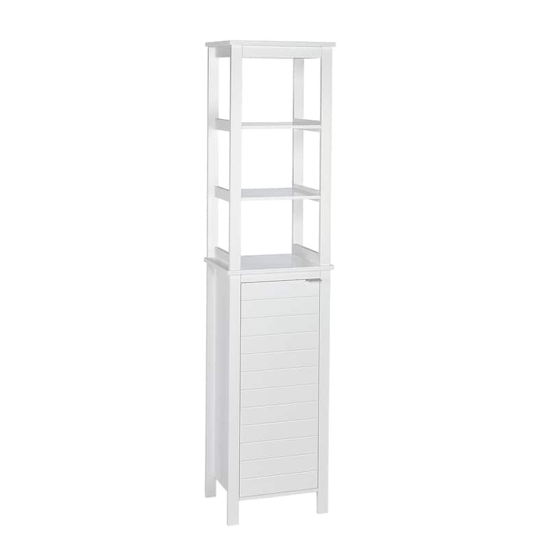 RiverRidge Madison Single Door Tall Bathroom Cabinet Storage Organizer with an Open and Adjustable Interior Shelves - White