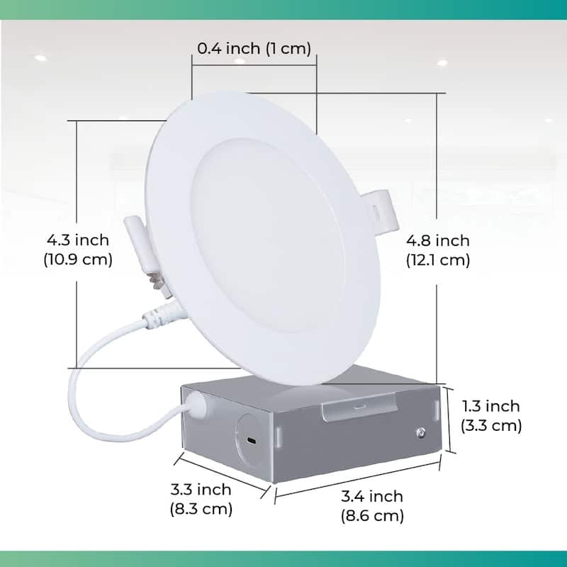 Infibrite 4 Inch 3000K/4000K/5000K Selectable 9W 750 LM Ultra-Slim LED Ceiling Light with Junction Box, Flush, Dimmable (6 Pack)
