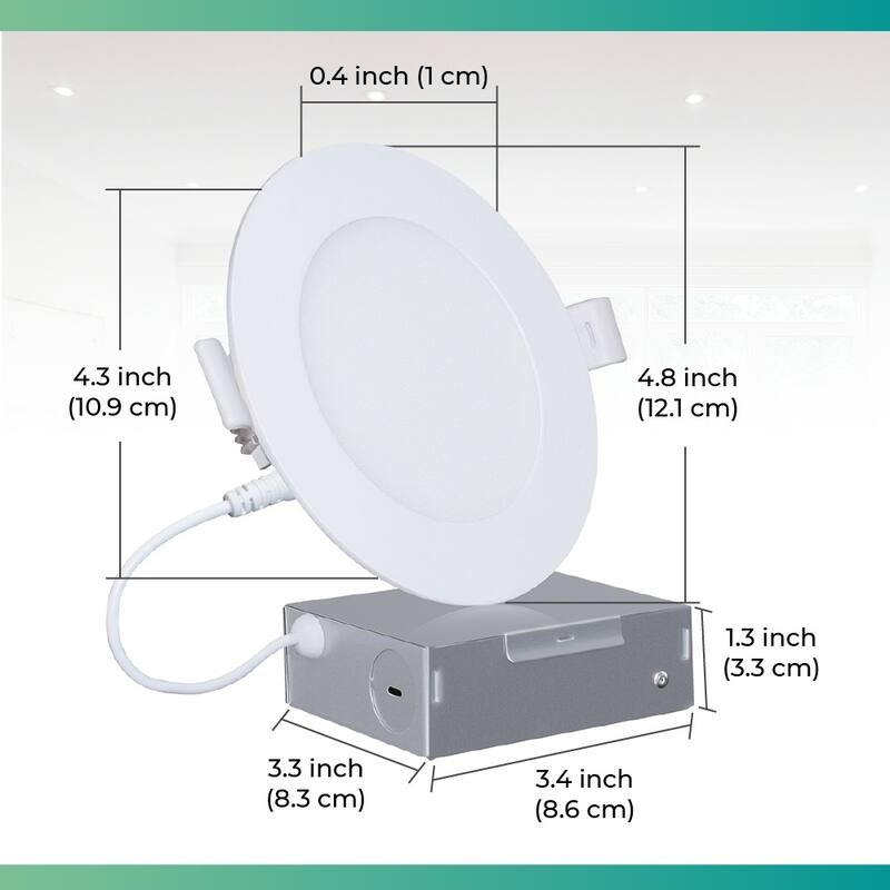 Infibrite 4 Inch 5000K Daylight 9W 750 LM Ultra-Slim LED Ceiling Light with Junction Box, Flush Mount, Dimmable (24 Pack)