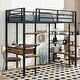 preview thumbnail 13 of 21, Metal Loft Bed with Desk, Ladder, Fence, and Shelves for Kids Twin - Black