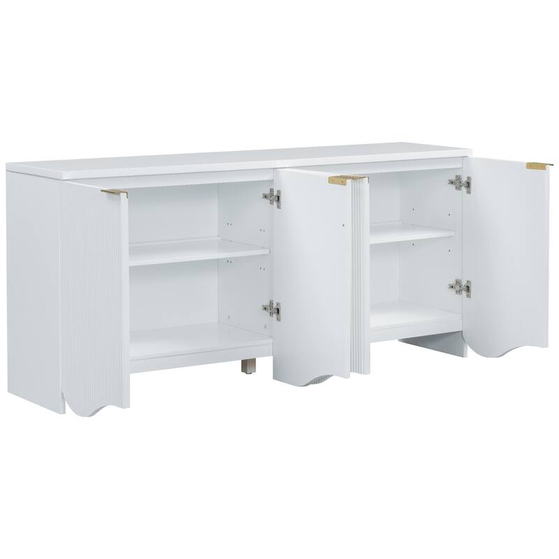 Roomfitters Four-Door Cabinet with Vertical Stripes and Wavy Design, Ideal Storage Solution for Hallway, Living Room