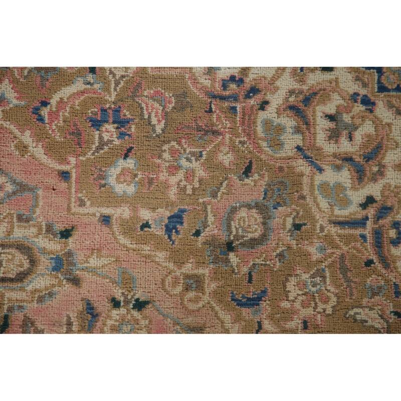 Vegetable Dye Distressed Mashad Persian Rug Antique Handmade Wool Carpet - 7'10" x 10'9"