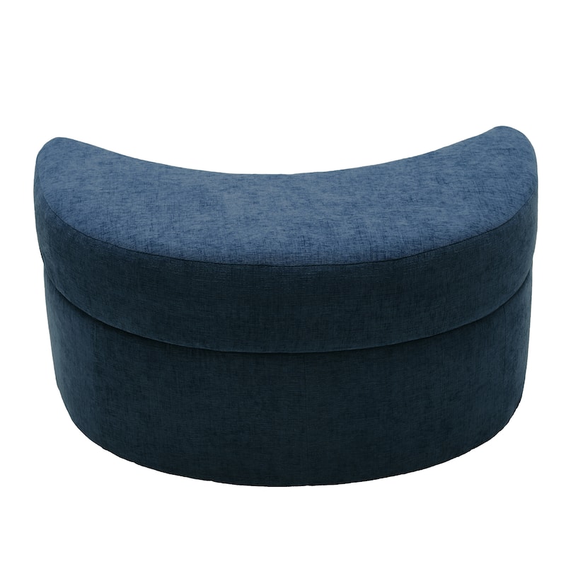 Upholstered Half Moon Storage Ottoman with Tray Set of 2